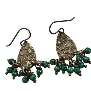 Malachite beads cluster Earrings Niobium Ear Wires